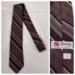 Vintage Men's Necktie Starcy brown, blue & tan Stripes Preppy Classic tie